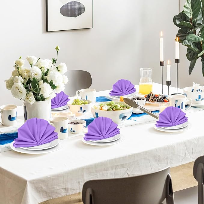 SuperO Set of 120 Cloth Napkins 17 x 17 Inch, Polyester Solid Washable Dinner Napkins with Hemmed Edges,Great for Restaurant, Wedding and Party(Purple) - Image 5