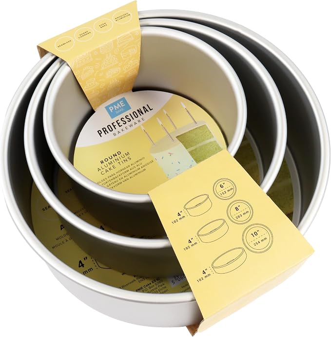 PME Round Cake Pans 6, 8, 10-Inch x 4-Inch Deep, Set of 3, Silver, RNDB68104 - Image 2