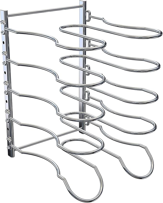 Heavy Duty Pan Rack, Pot Lid Rack, Kitchen Cabinet Pantry Cookware Organizer Rack Holder with 5 Adjustable Dividers, Chrome (Pack of 2) - Image 5
