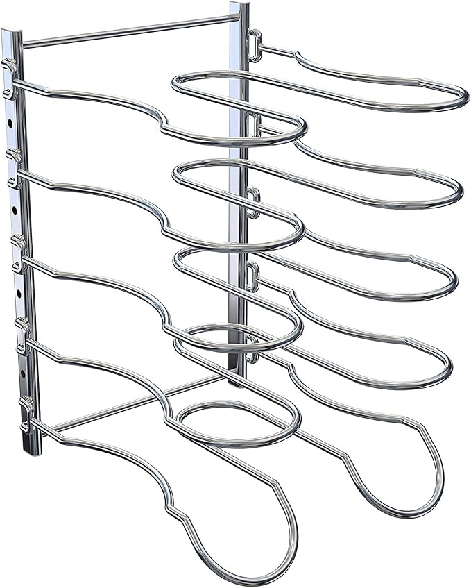 Heavy Duty Pan Rack, Pot Lid Rack, Kitchen Cabinet Pantry Cookware Organizer Rack Holder with 5 Adjustable Dividers, Chrome (Pack of 2) - Image 5