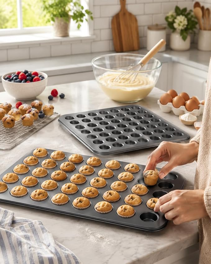 Muffin Pan, 2 Pcs 48 Cup Mini Muffin Pan Cupcake Pan Muffin Tin,Mini Cupcake Pans For Baking Cheesecake Tailgate Party Supplies, Dishwasher Safe, 15.94 X 12.6 X 0.79 Inches - Image 3