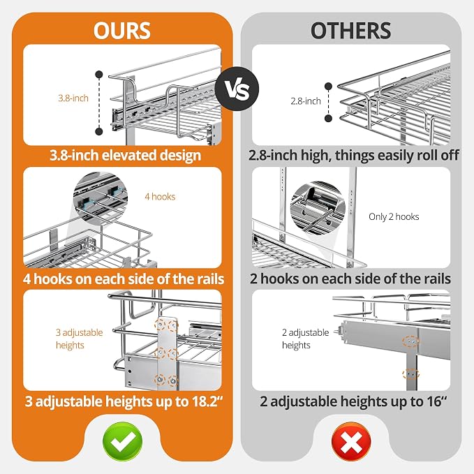 ZOINLIY Pull Out Cabinet Organizer,Slide Out Kitchen Organizers and Storage | Heavy Duty Drawer Cupboard Storage Basket, Smooth Sliding, Chrome Finish - Image 2