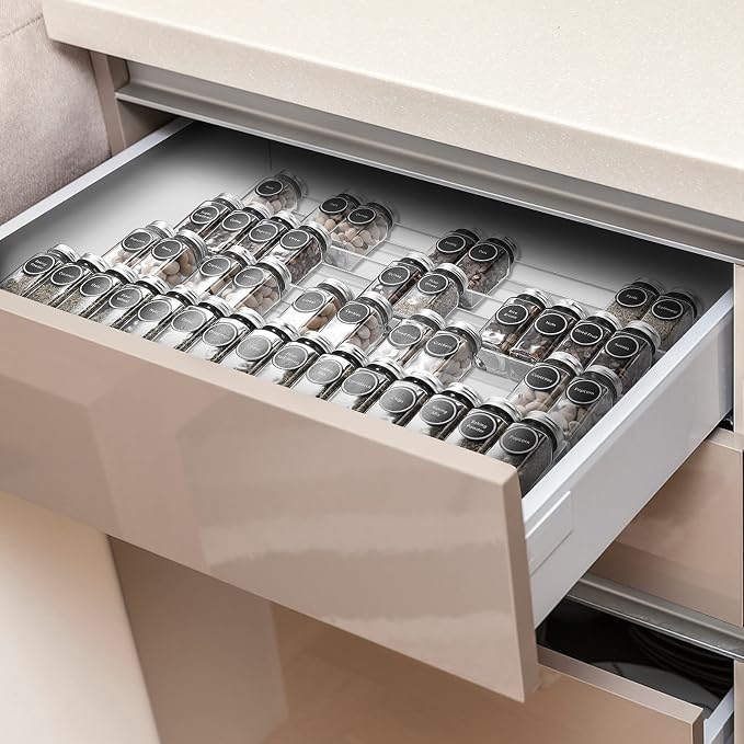 Acrylic Spice Rack Tray - Spice Drawer Organizer for Kitchen Cabinets Storage and Organization (Jars Not Included) - Image 6