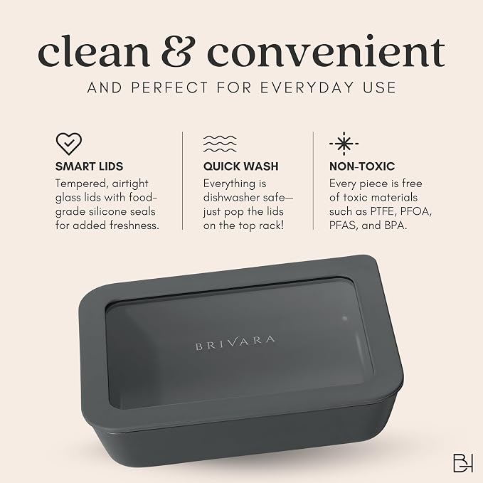 Glass Food Storage Container with Lid, 2.5-Cup Small Square | Microwave-Safe Airtight Lid, Oven-Safe Ceramic-Coated Glass | Zero Plastic, No PFAS/PFOA/BPA, Reusable [Onyx] - Image 9