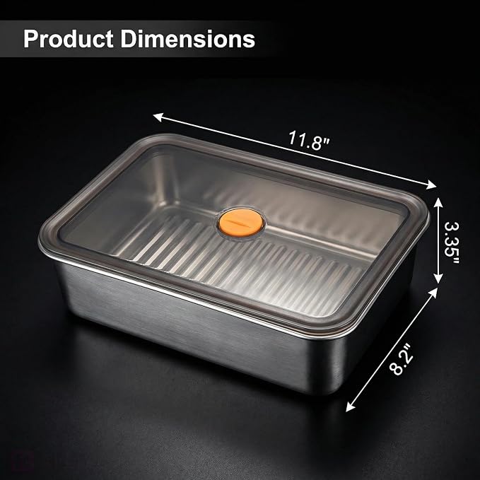 Stainless Steel Food Storage Containers, Silver, 3-Piece Set | Airtight with Vacuum Seal, Stackable Rectangular, BPA-Free Lids, For Meal Prep and Leftovers Storage, Deep - 3.3'' Height - Image 2