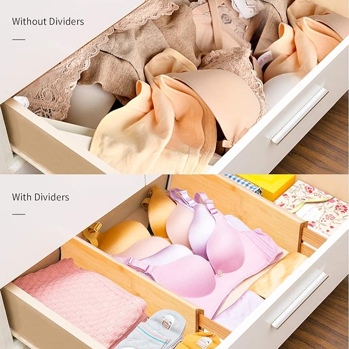 Utoplike 4 pcs Bamboo Kitchen Drawer Dividers Cutlery Tray Silverware - Image 5