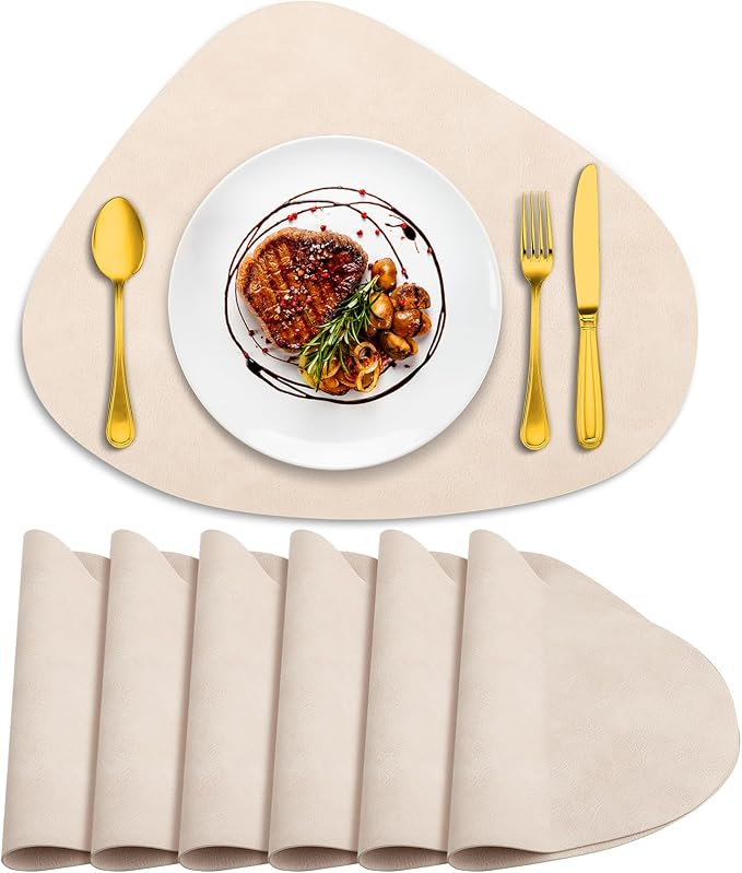 ADRIMER Placemats, Heat Resistant Round Placemats Set of 6 Washable 13 x 17 Inch, Waterproof Table Mats Wipeable for Kitchen, Dining Room Table Christmas Decor, Beige by Adrimersdreamistobeanindispensablecompanioninyourlife