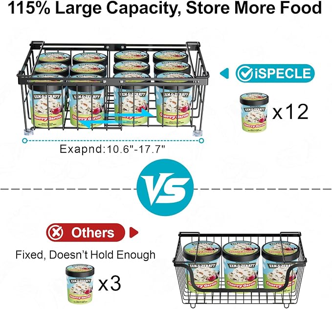 Deep Freezer Organizer Bins - Stackable Freezer Organizer Bins | 4 Pack For 10 to 20 Cu. Ft Chest Freezers, Wire Baskets for Frozen Food, Easy Food Access and Restocking, Black - Image 6