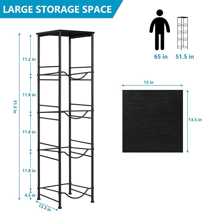 ETELI 5 Gallon Water Jug Holder 4 Tier Gallon Water Bottle Holder with Storage Shelves Water Cooler Jug Rack Stand for 5 Gallon Water Dispenser Organizer for Kitchen, Office, Living Room, Black - Image 2