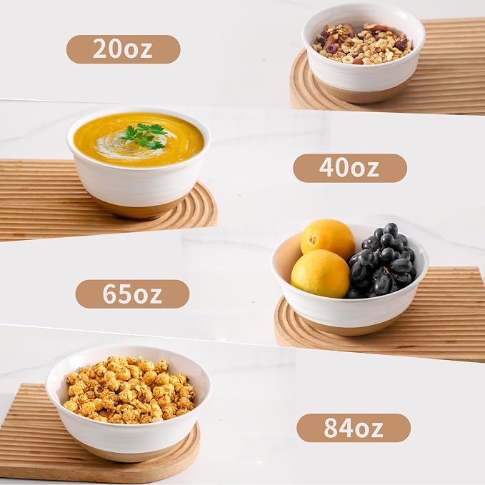 HASENSE Ceramic Serving Bowls Set of 4, 2.1/1.5/1.0/0.5 Qt White & Terracotta Stoneware Mixing Bowls, Farmhouse Bowls for Cooking, Prepping, Salad & Soup, Dishwasher & Microwave Safe, Serving Dishes - Image 6
