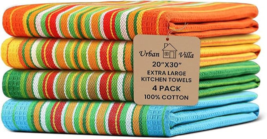 Urban Villa Kitchen Towels Cotton Dish Towels 20”x30” (Set of 4) Multi by CottonTrends