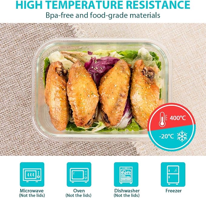 Glass Food Storage Containers with Lids, [24 Piece] Meal Prep Containers, Airtight Glass Bento Boxes, BPA Free & Leak Proof (12 lids & 12 Containers)-Grey - Image 4