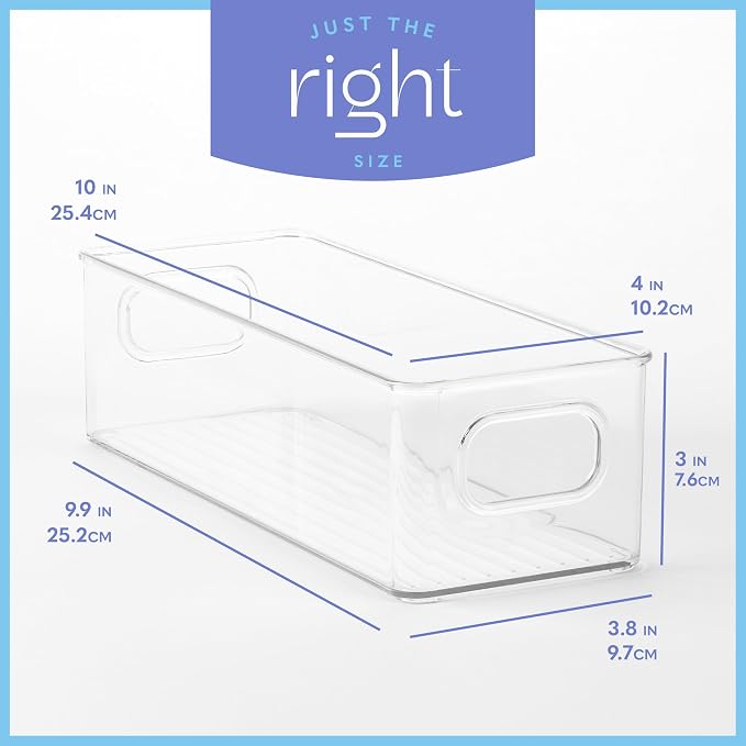 Plastic Food Storage 8 Pack Clear Container Bin with Handles for Organizing Kitchen, Pantry, Fridge, Freezer, Pantry,Bathroom. 10"x4"3" - Image 3