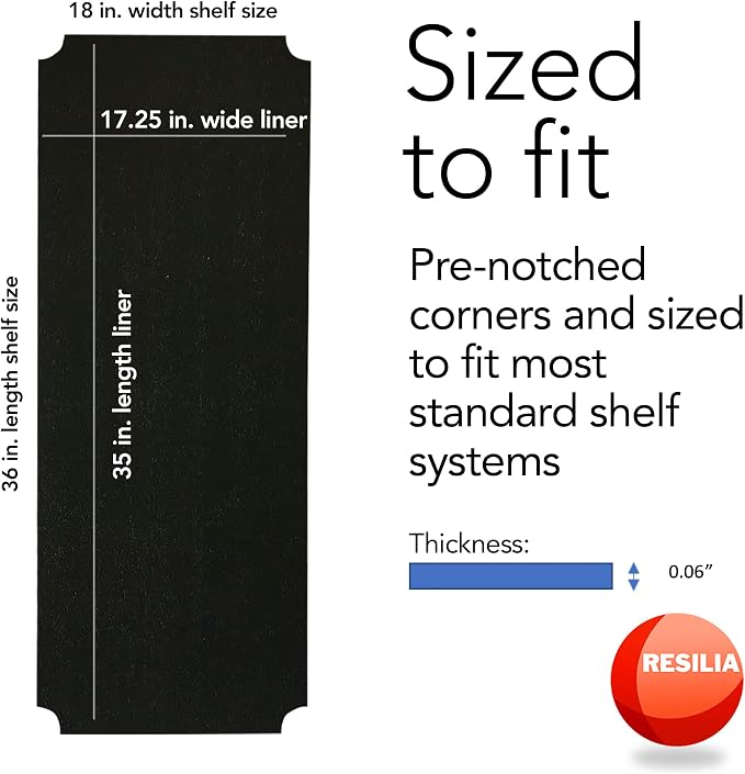 RESILIA Shelf Liner Set for Wire Shelving Rack – 5 Pack, 18 Inch Long x 36 Inch Wide, Black Plastic Vinyl Covers for Kitchen, Pantry, & Garage Racks, Made in The USA - Image 3