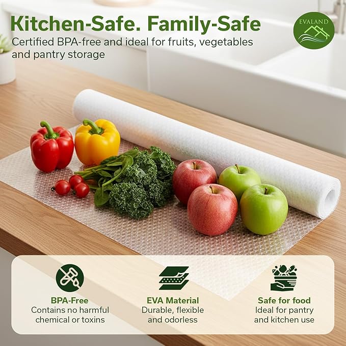 EVALAND Shelf Liner Cabinet Liner Non-Adhesive Drawer Liner 19.6 in x 33 FT | Non-Slip, Washable, Waterproof, Fridge Liners, Contact Paper, Shelf Liners for Cabinets, Kitchen, Refrigerator, Clear - Image 6