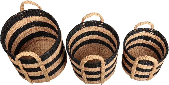 happimess Willow 3-Piece Nesting Hyacinth Baskets 19", Black/Natural | Handwoven, Rustic Cottage Stripe, Integrated Side Handles, Decorative Storage Containers, Living Room, Bedroom - Image 6