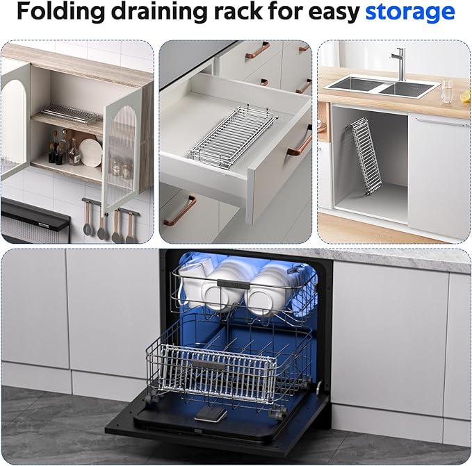 Small Dish Drying Rack Stainless Steel Collapsible | Foldable Rack Countertop with Drying Mat for Kitchen Dorm RV Campers Travel Trailer Space Saving - Image 3