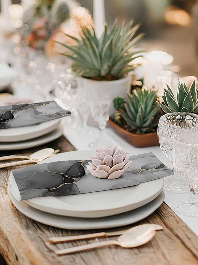 Gray Marble Cloth Napkins Washable Set of 6, 20 x 20 Inch Reusable Modern Minimalism Abstract Aesthetic Texture Dinner Table Napkins Cloth Bulk for Weddings Kitchen Restaurants Hotel Events Parties - Image 6