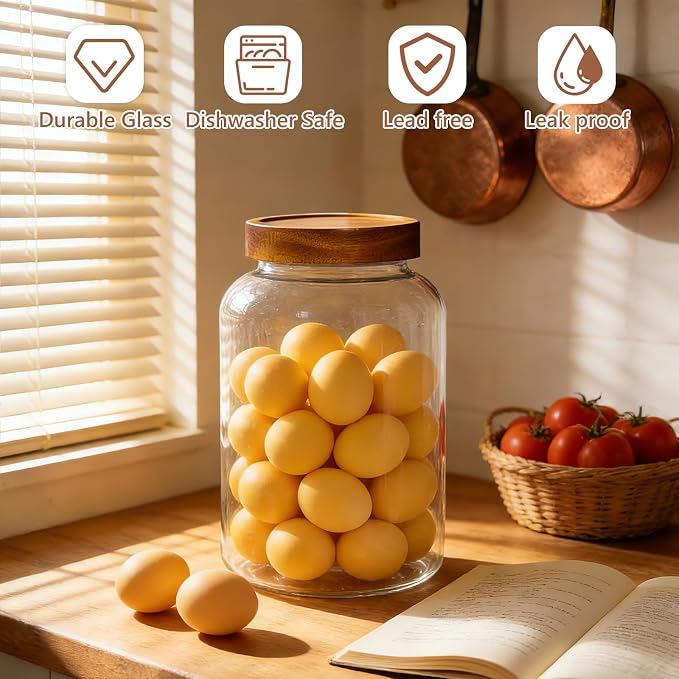 KEYWING 1 Gallon Glass Jars w/Acacia Lids for Flour & Rice Containers 2Pcs | Large Wide Mouth Airtight Food Storage Containers, Pantry Kitchen Organizer for Egg Sugar Cereal -3800ml with 126 Labels - Image 4