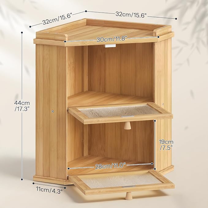 HOOBRO Bread Box, Corner Bread Box for Kitchen Countertop, 2-Tier Bamboo Bread Box, Food Storage Box, Bread Storage Container with Shelf, Bread Bin for Kitchen, Dining Room, Natural YL19MB01 - Image 3