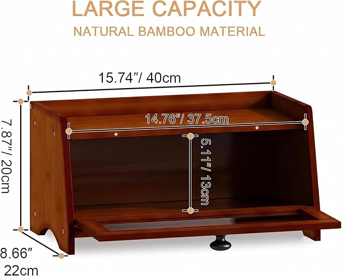 BAMBANG Bread Box for Kitchen Countertop, Bamboo Bread Box for Homemade Bread, Wooden Farmhouse Bread Storage Container, Large Breadbox Bread Bin Organizer for Counter Cabinet Pantry, Brown - Image 3
