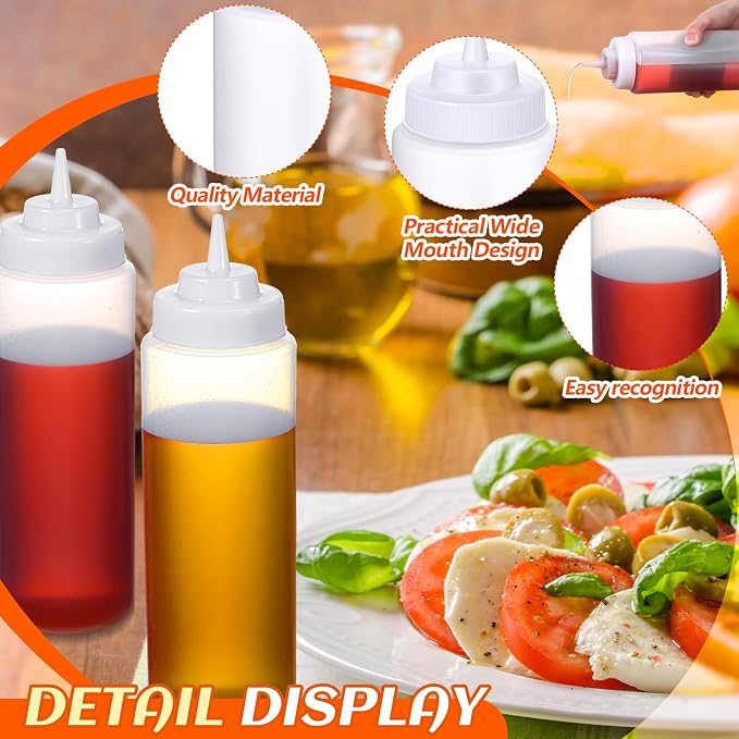 24 Pcs 32 oz Squeeze Bottle Large Plastic Wide Mouth Squeeze Bottles for Condiment Sauces Chocolate Ketchup Mustard BBQ Grill Restaurant (Clear) - Image 3