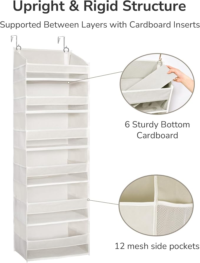 ULG Over The Door Organizer with 6 Large Pockets 12 Side Pockets, 50lbs Weight Capacity Door Hanging Organizer for Bedroom, Bathroom, Pantry, Nursery Storage, Beige - Image 6