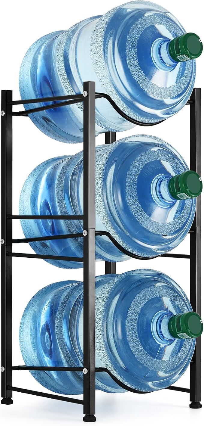 smusei 5 Gallon Water Bottle Holder 3 Tier Water Cooler Jug Rack Shelf Organizer Detachable Heavy Duty Kitchen Water Bottle Storage Rack for Home, Office, Black by smusei