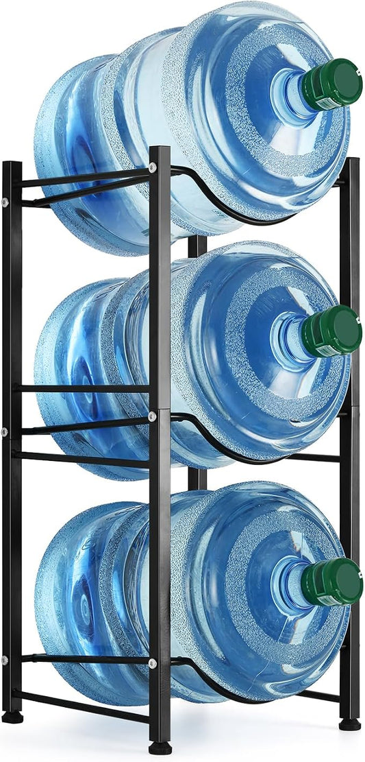smusei 5 Gallon Water Bottle Holder 3 Tier Water Cooler Jug Rack Shelf Organizer Detachable Heavy Duty Kitchen Water Bottle Storage Rack for Home, Office, Black by smusei