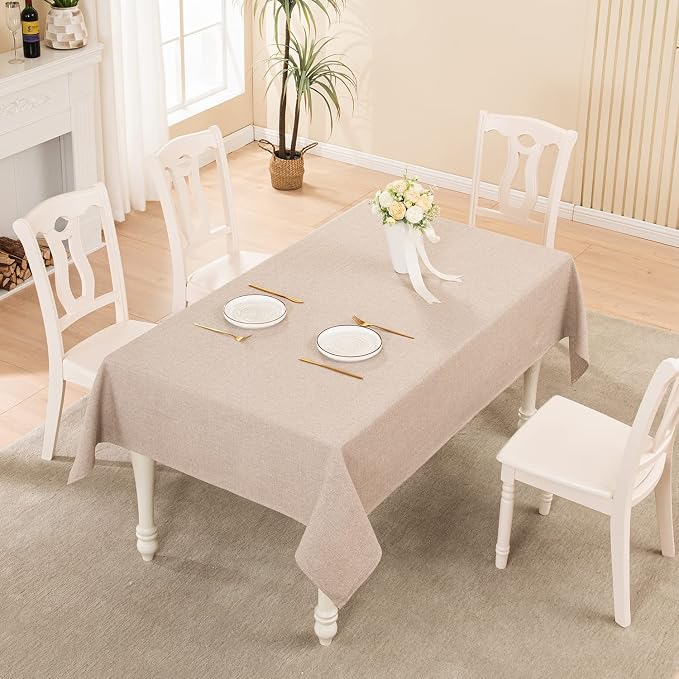 BALCONY & FALCON Rectangle Table Cloth Waterproof Beige 85"x57" | Rectangular Washable Wrinkle Resistant Table Cloth Linen Fabric Tablecloths for Dining Party Kitchen Wedding and Outdoor Use - Image 5