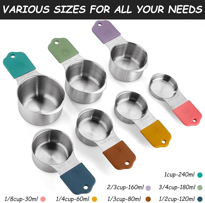 Magnetic Measuring Cups Stainless Steel Magnetic Measuring Cups Set of 7 | Stackable Nesting Heavy Duty Metal Measure Cup for Measuring Dry or Liquid Ingredients - Image 2