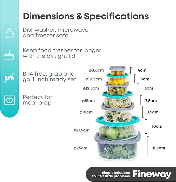 FiNeWaY 7pc Nesting Stackable Food Storage Containers Box with Airtight Lids BPA Free Lunch Snack Meal Boxes Kitchen Reusable Organiser Portion Control - Image 8