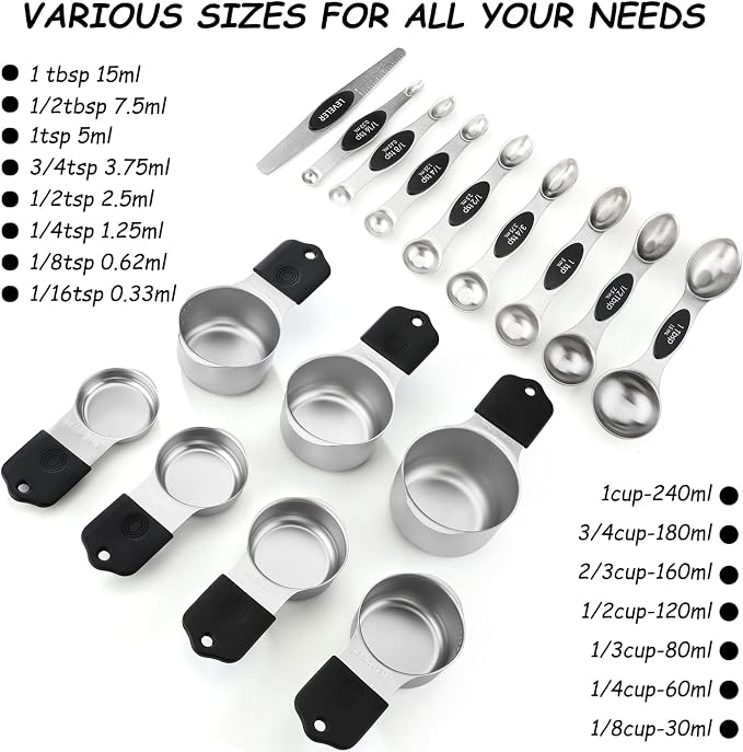 Magnetic Measuring Cup & Spoon Set Stainless Steel 7 Magnetic Measuring Cup | Stackable Dual sided Magnetic Measuring Spoons 8pcs with Leveler for Dry Liquid Ingredient - Image 4