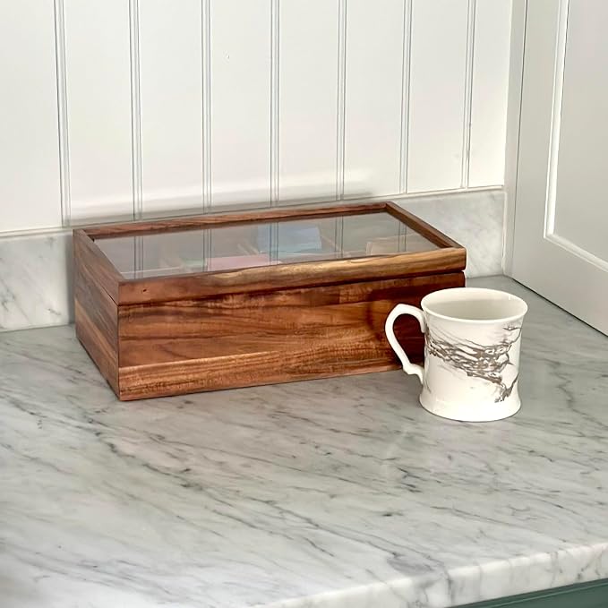 Ironwood Cornwall Tea Box, 8 Compartment Tea Organizer, Acacia Wood - Image 6