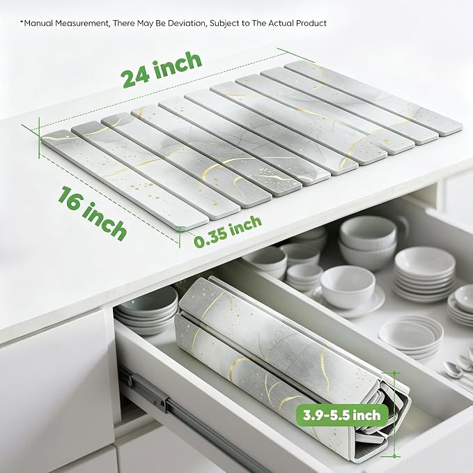 Stone Drying Mat for Kitchen Counter, Quick Diatomaceous Earth Mats for Dishes, 24"L x 16" W Super Absorbent Fast-Drying Collapsible Countertop Stone Mat (Marble White Yellow, 24" x 16") - Image 2