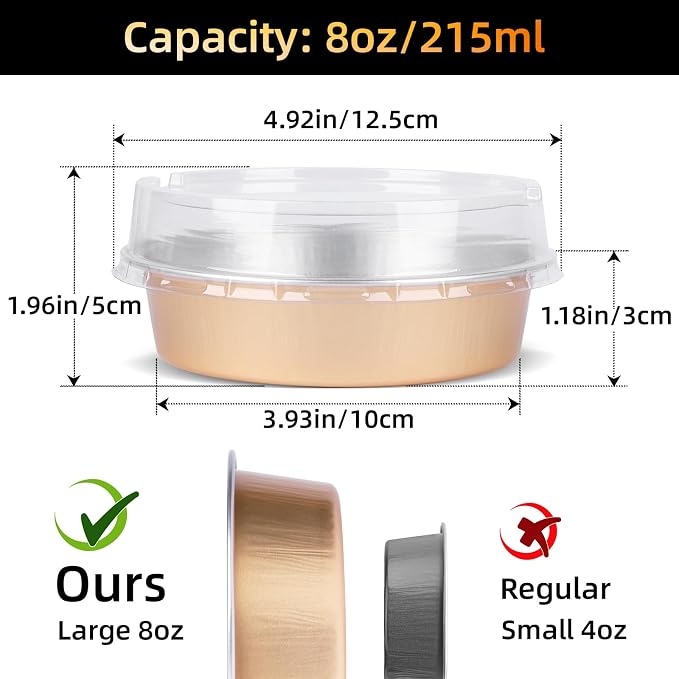 Beasea Mini Ramekins with Lids, 120 Pack 4 Inch 8oz Disposable Creme Brulee Tart Pie Tins Rose Gold Small Aluminum Foil Cake Baking Tins Pans Individual Round Containers Oven Safe for Baking - Image 2