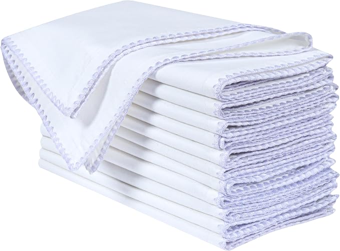 Bedding Craft Cotton Cloth Dinner Napkins Set of 12 – 18x18 Lavender Blue Napkins with Colored Edge Embroidery – Washable Fabric Napkins for Wedding Table Décor, Restaurants, Events & Everyday Dining - Image 7