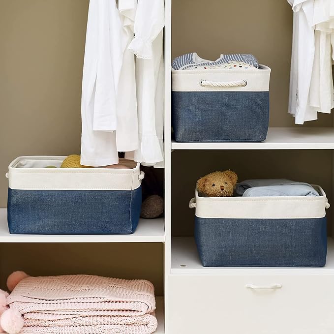 Storage Bins for Shelves - 1 Pack 15.7x11.8x8.3 inch Fabric Storage Cubes, Storage Basket for Organizing Gift Laundry Cloth Toy Room (White & Jean Blue) - Image 5