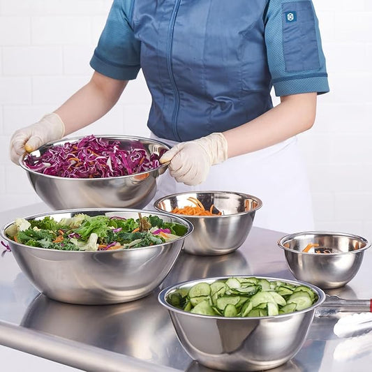 Stainless Steel Mixing Bowls Set of 5, 0.6 to 6 QT | Heavy Duty Nesting Metal Bowls, 0.6, 1.7, 2.9, 4.9, 6 QT, Flat Base, For Baking, Cooking, Salad Mixing & Bread Dough Kneading by CURTA