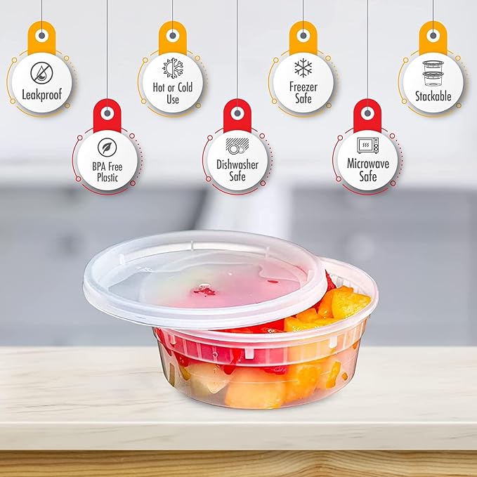 Deli Containers with Lids Leakproof - 240 Pack BPA-Free Plastic Microwaveable Clear Food Storage Container Premium Heavy-Duty Quality, Freezer & Dishwasher Safe (8oz 240 Sets) - Image 3