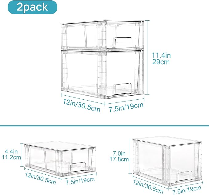 Vtopmart 8 Pack Clear Stackable Storage Drawers,Easy to Assemble Bathroom Organizers and Storage with handles,Plastic Drawers for Kitchen Pantry,Cabinet,Under Sink Organization - Image 3