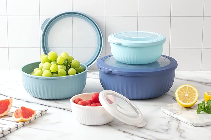 COOK WITH COLOR Prep Bowls with Lids- Wide and Deep Nesting Plastic Small Mixing Bowl Set with Lids, 8 Piece Set - Wide Bowls, Blue - Image 8