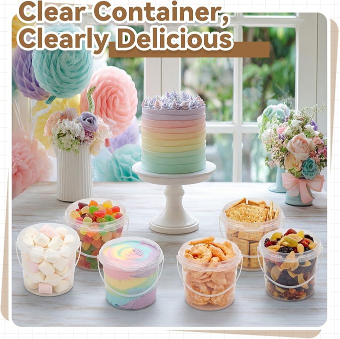 20 Pack 16 oz /500 ml Clear Plastic Bucket with Handle and Lids Food Storage Containers Freeze Safe Ice Cream Tubs for Deli Kitchen Drinks Home - Image 6