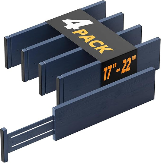 SpaceAid Bamboo 4 Pack Dresser Drawer Dividers, 4.65“ High Adjustable 17“-22” Drawer Organizers, Expandable Organization for Clothing, Clothes, Dressers, Navy Blue by SpaceAid