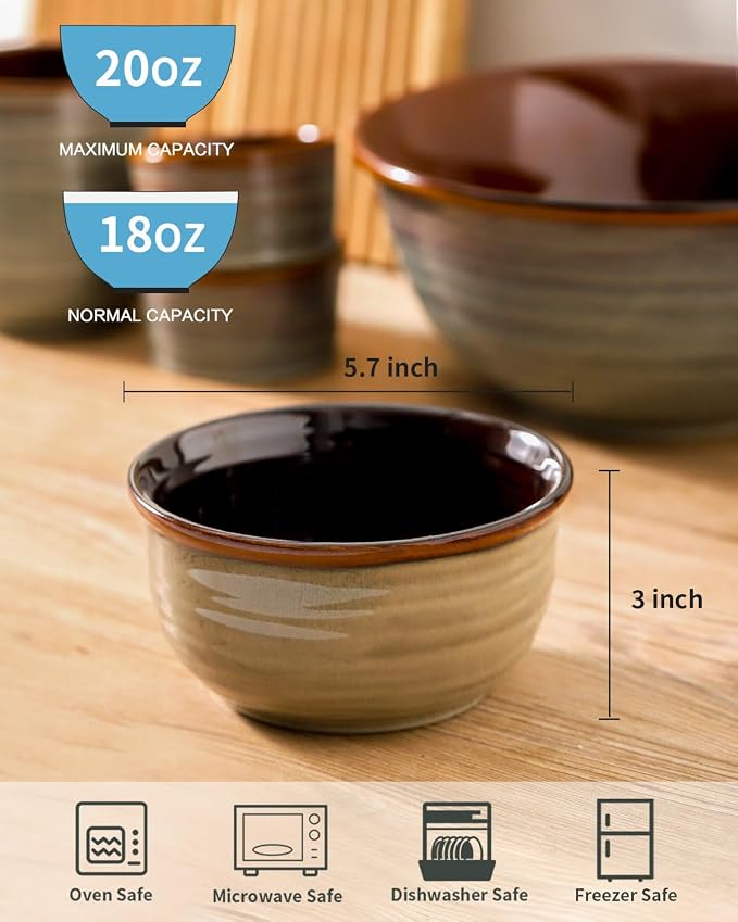 HASENSE Ceramic Cereal Bowls Set of 6, 20 oz Reactive Glaze Grey Soup Bowls | Prefect for Serving,Oatmeal, Rice, Desserts, Salads, and Pasta, Housewarming Gift, Microwave Dishwasher Safe - Image 3