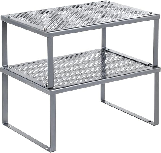 SONGMICS Spice Racks, Set of 2 Metal Cabinet Shelf Organizers, Countertop Organizers, Shelf Risers, Stackable, Expandable, Silver UKCS01SV by Unknown