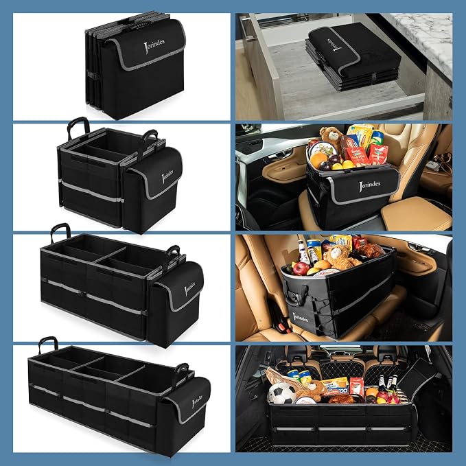 Collapsible Trunk Organizer and Storage for Car with Leak proof Cooler Bag | 3 Compartments Cargo Organizer for SUV Removable Dividers, 5 in1 Car Storage Organizer with Foldable Lid, 2 Tie-Down Straps - Image 6