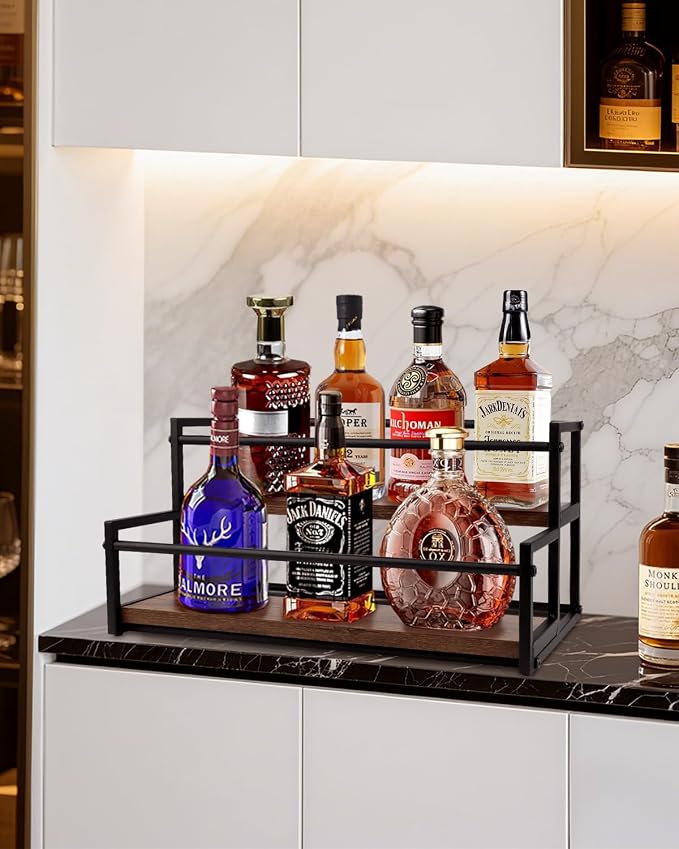 2 Pack Coffee Syrup Organizer Stand, 2-Tier Syrup Holder Rack for Coffee Bar Accessories & Liquor Bottle Display Shelf, Space-Saving Coffee Station Organizer for Syrup, Liquor, Dressing - Image 6