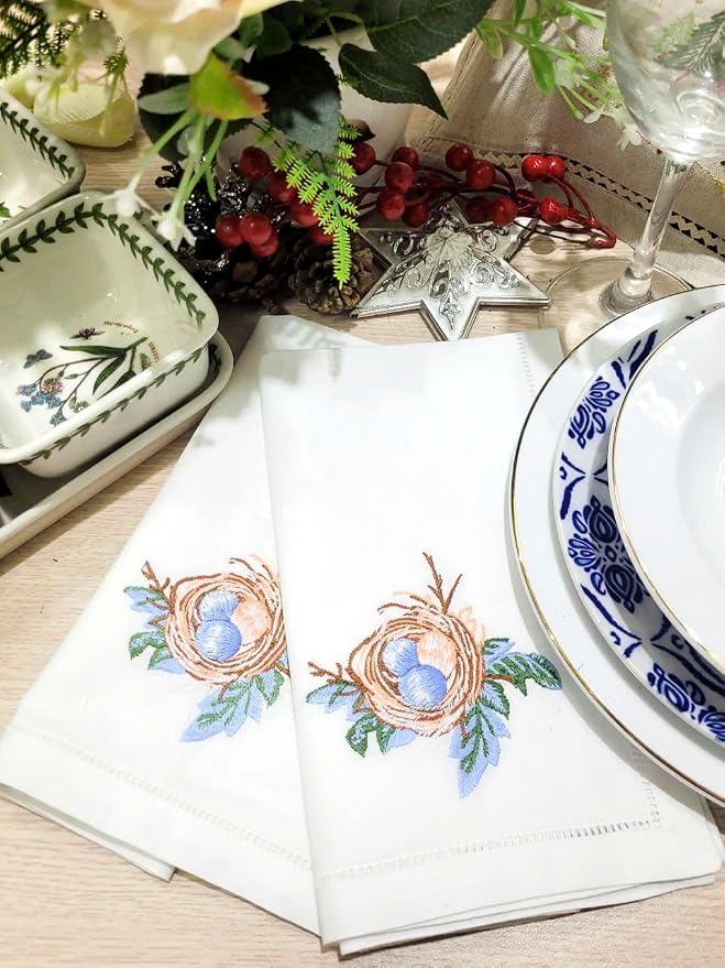 Embroidered Cloth Napkin Egg Nest Cotton Napkins (Set of 6, 18x18) – Charming, Eco-Friendly Dinner Napkins for Everyday Dining, Spring Celebrations & Gift Giving - Image 3