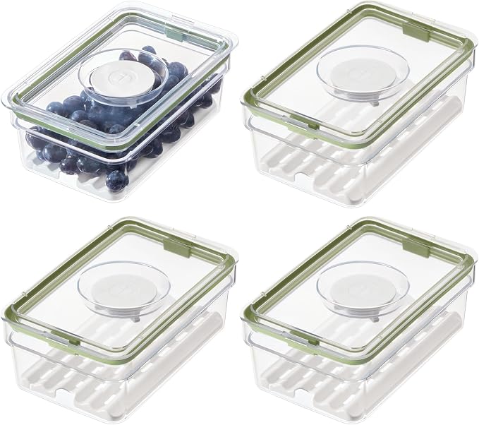 iDesign Medium Fridge Produce Bin with Removable Drainage Tray and Lid - Set of 4 - Clear - Image 3